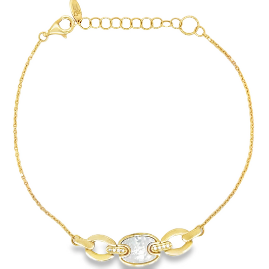 14KT GOLD MOTHER OF PEARL AND DIAMONDS BRACELATE