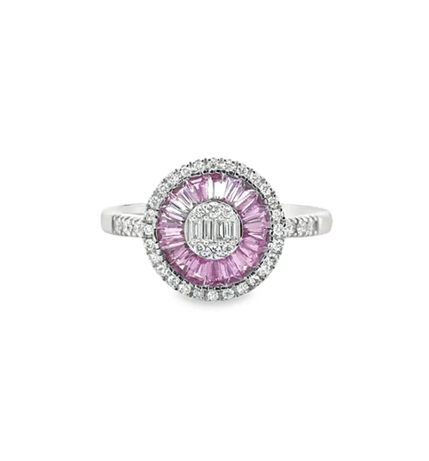 14KT WHITE GOLD PINK SAPPHIRE AND DIAMONDS RING