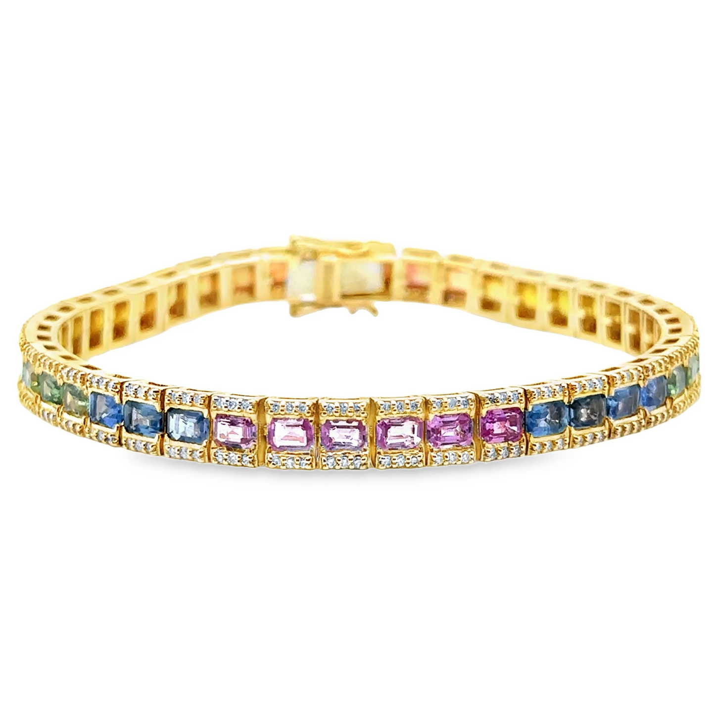 14K YELLOW GOLD MULTI SAPPHIRE AND DIAMONDS BRACELET