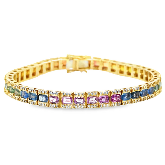 14K YELLOW GOLD MULTI SAPPHIRE AND DIAMONDS BRACELET