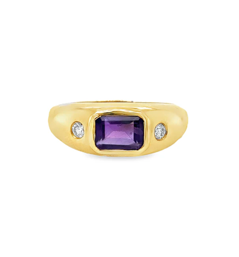 14KT YELLOW GOLD AMETHYST RING WITH DIAMONDS