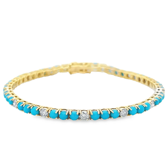 14KT YELLOW GOLD TURQUOISE AND DIAMONDS BRACELET
