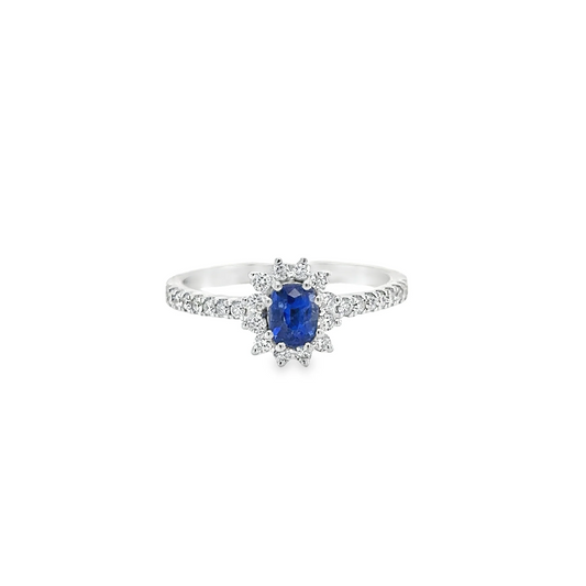 14KT YELLOW GOLD CEYLON SAPPHIRE AND DIAMONDS RING