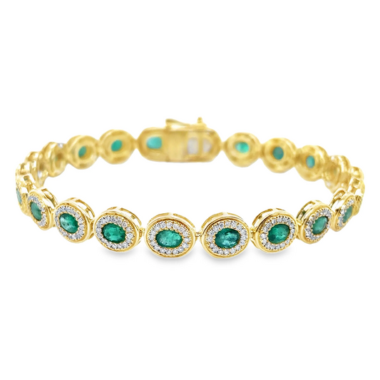4KT YELLOW GOLD EMERALD AND DIAMOND BRACELET