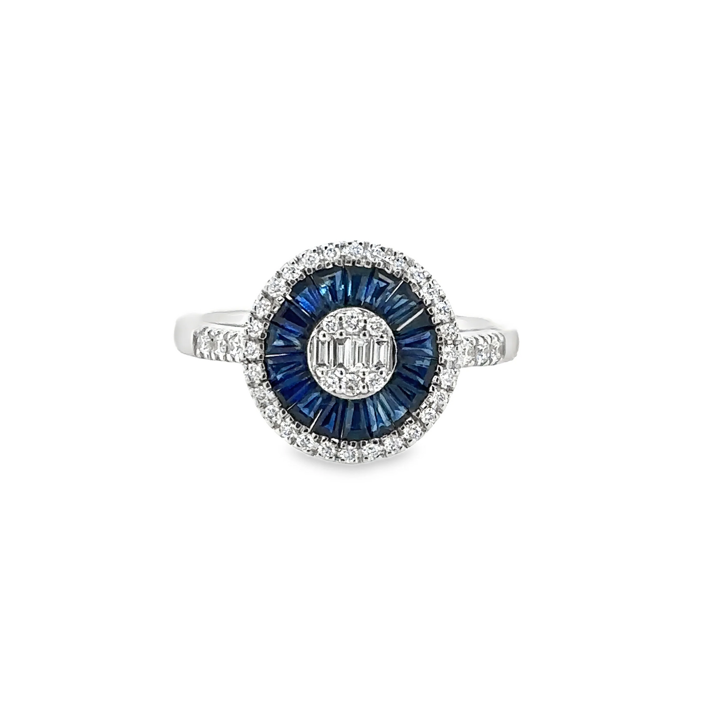 14KT WHITE GOLD BLUE SAPPHIRE AND DIAMONDS RING