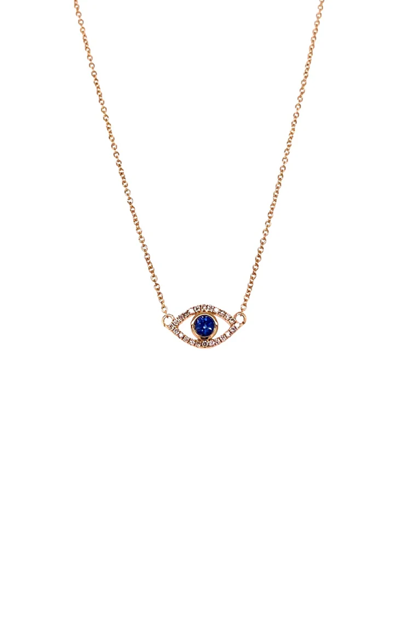 14KT GOLD EVIL EYE BLUE SAPPHIRE PENDANT WITH DIAMONDS