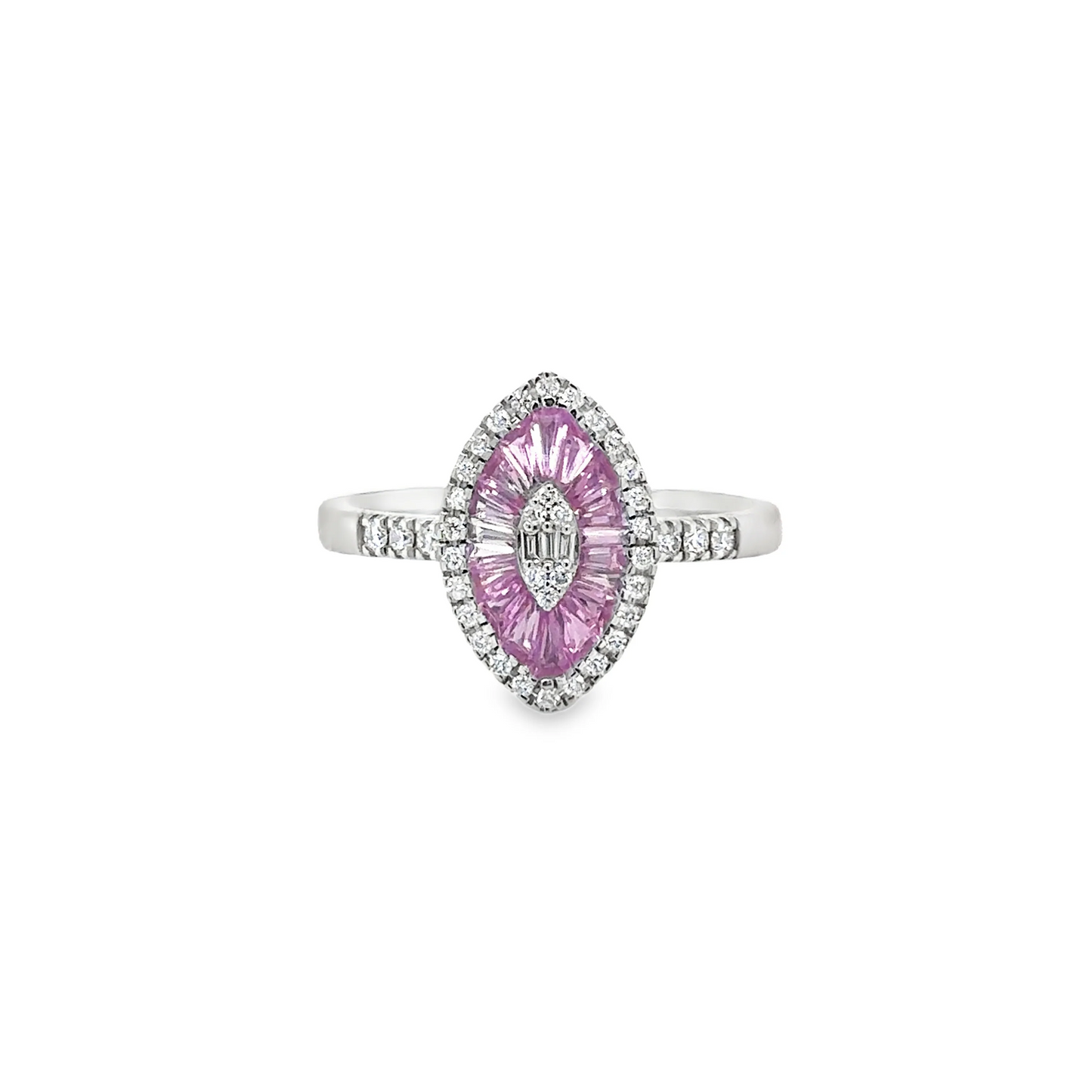 14KT WHITE GOLD PINK SAPPHIRE AND DIAMONDS MARQUISE RING