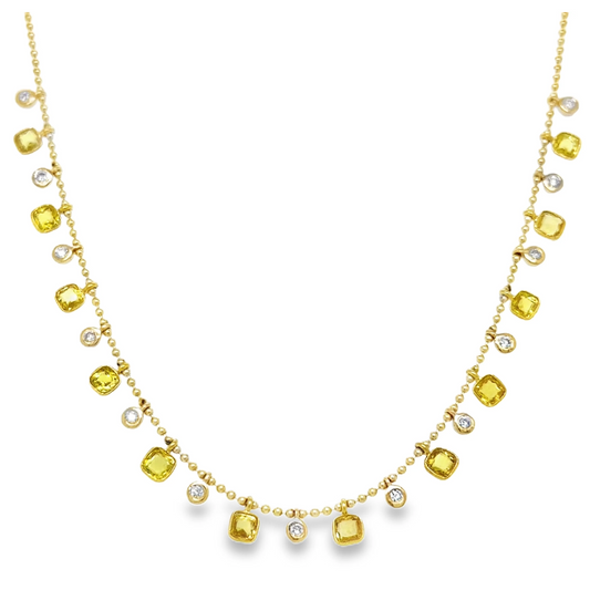 14KT YELLOW GOLD YELLOW SAPPHIRE AND DIAMOND DANGLING NECKLACE