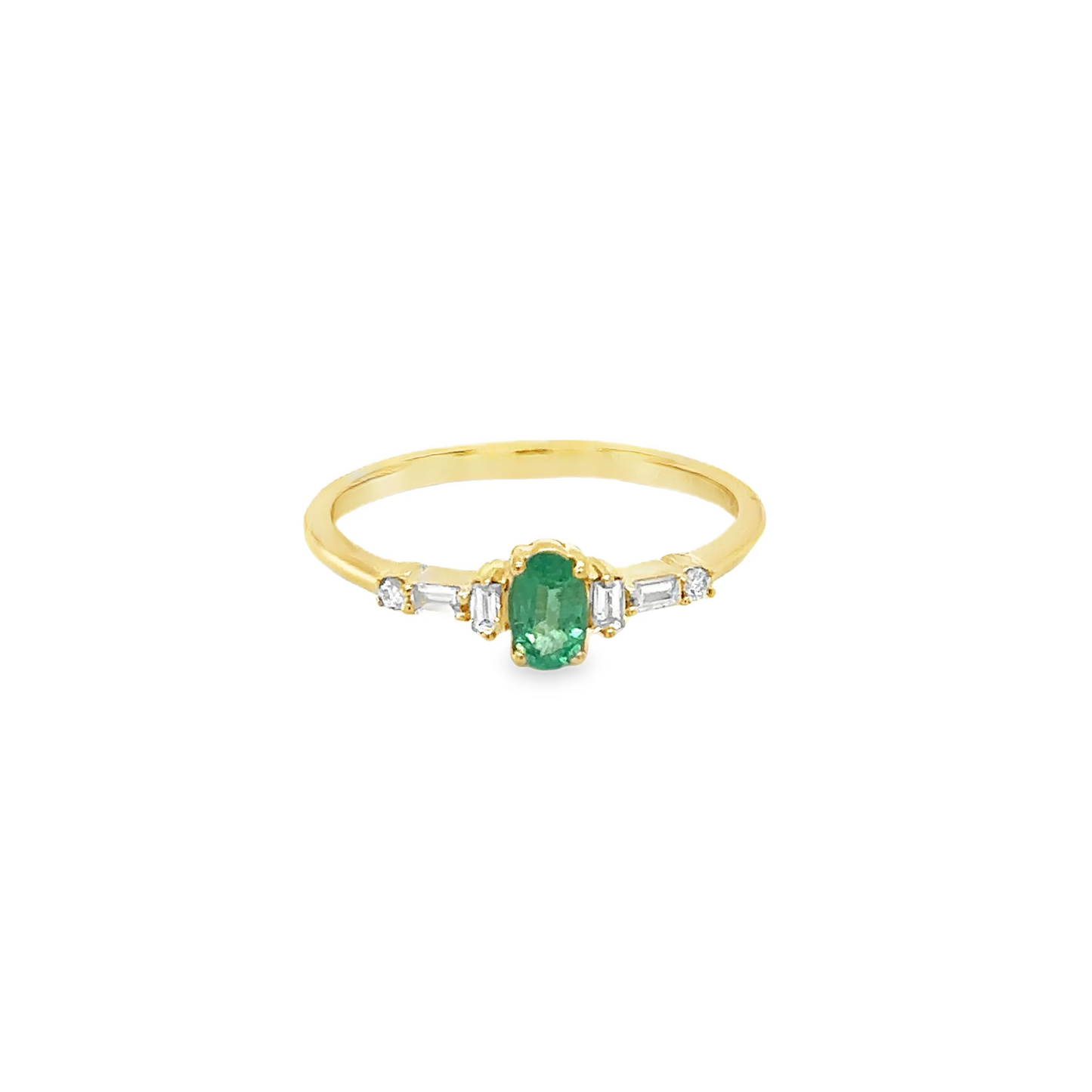 14KT YELLOW GOLD EMERALD AND DIAMOND RING