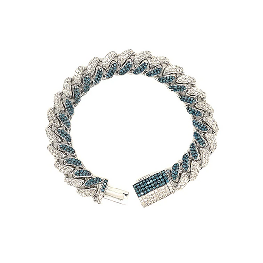14KT WHITE GOLD WHITE AND BLUE DIAMOND MIAMI CUBAN BRACELET