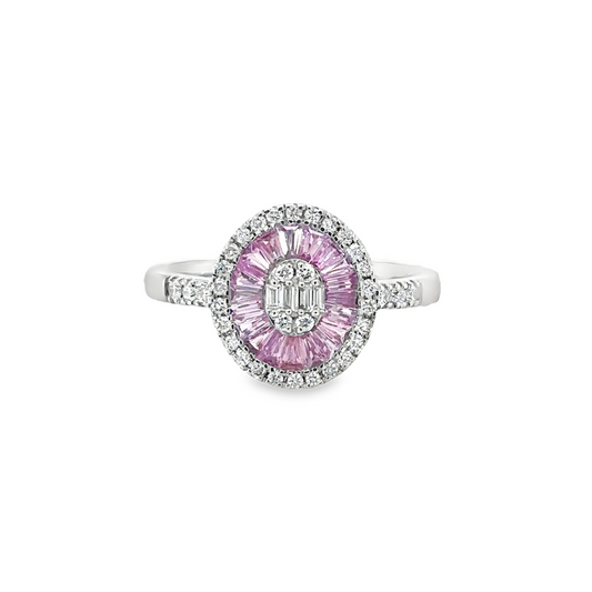 14KT WHITE GOLD PINK SAPPHIRE AND DIAMONDS RING