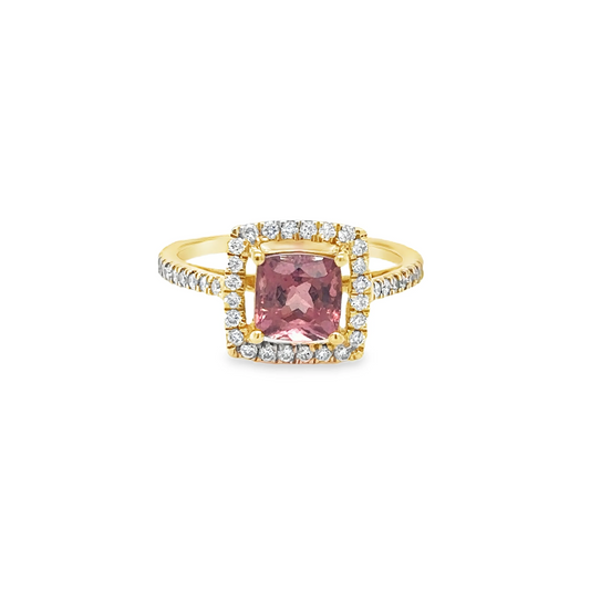 14KT YELLOW GOLD PINK TOURMALINE AND DIAMONDS RING