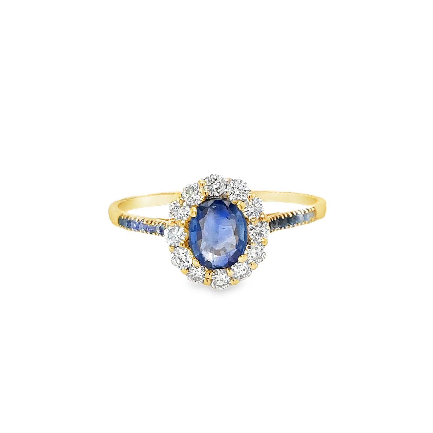 14KT YELLOW GOLD DIAMONDS WITH BLUE SAPPHIRE RING