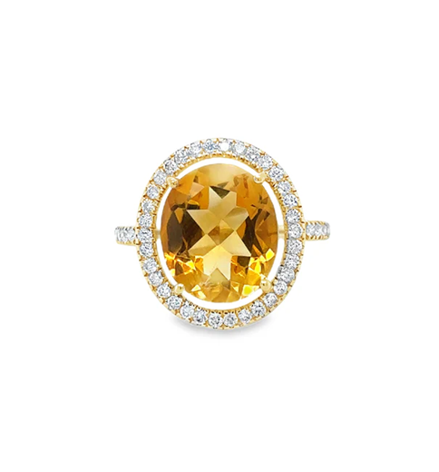 14KT YELLOW GOLD CITRINE AND DIAMONDS RING