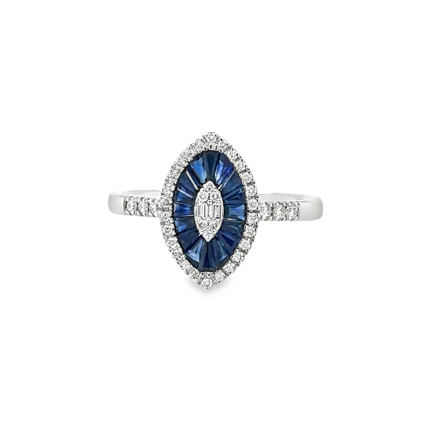 14KT WHITE GOLD BLUE SAPPHIRE AND DIAMONDS RING
