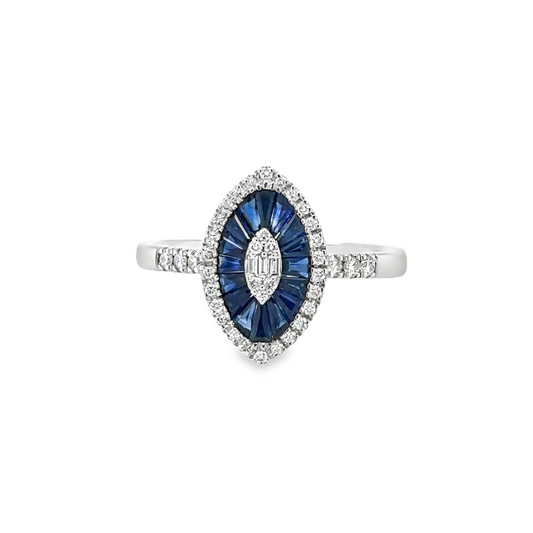 14KT WHITE GOLD BLUE SAPPHIRE AND DIAMONDS RING