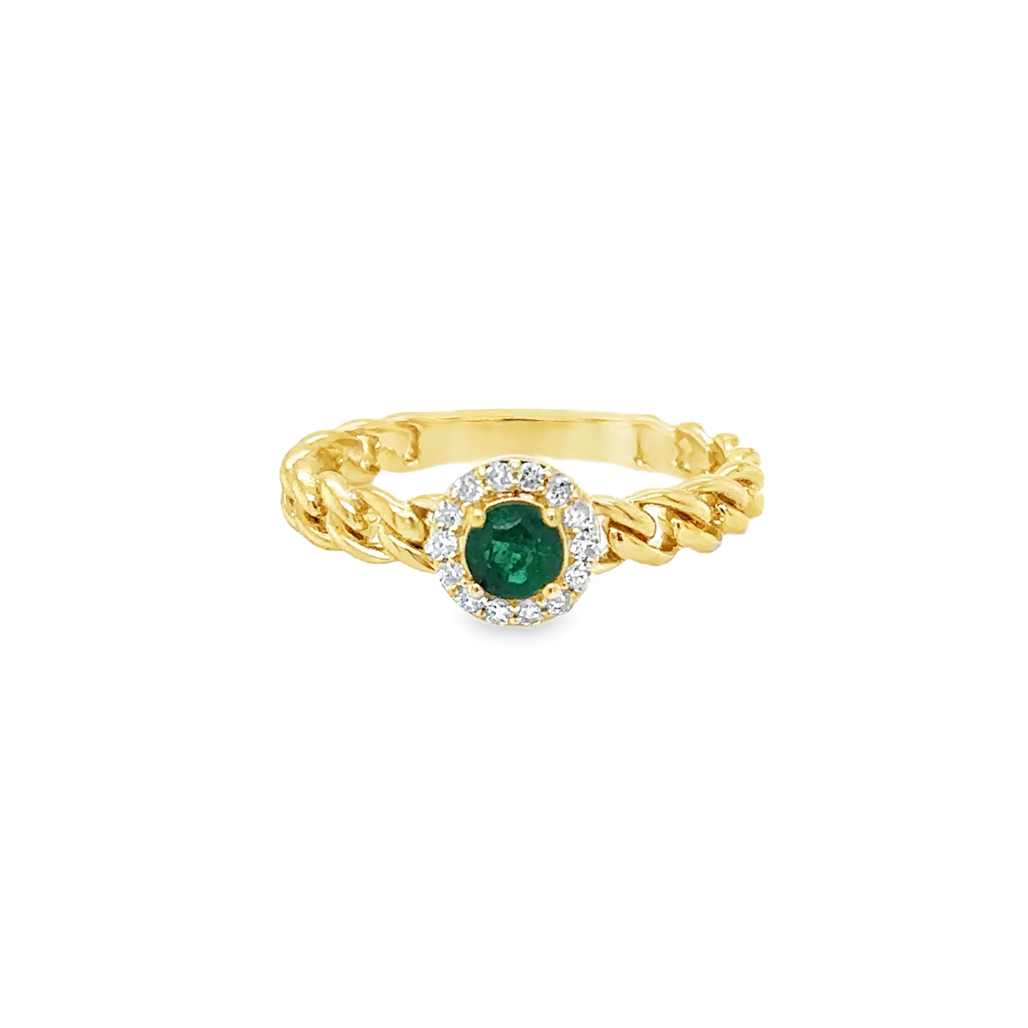 14KT YELLOW GOLD EMERALD AND DIAMOND RING