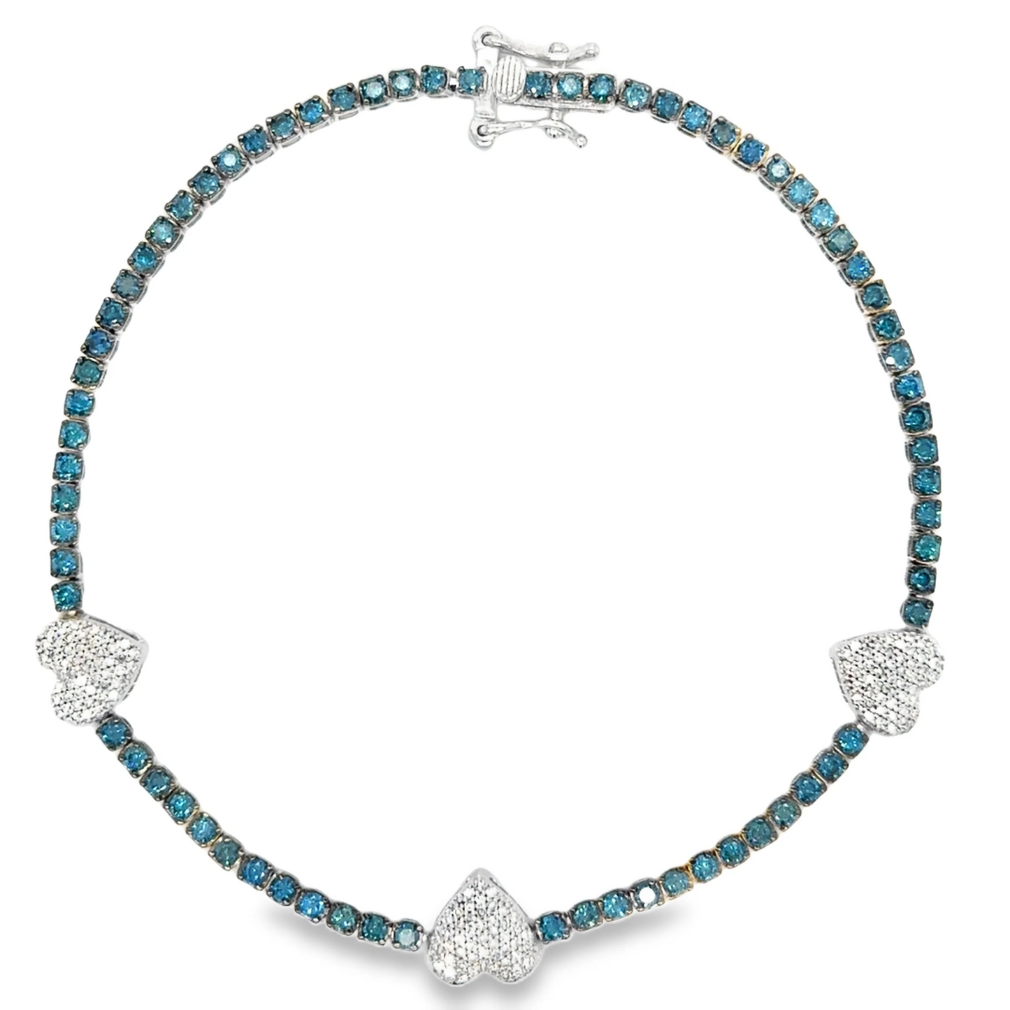 14KT GOLD BLUE DIAMONDS AND DIAMONDS HEART TENNIS BRACELET