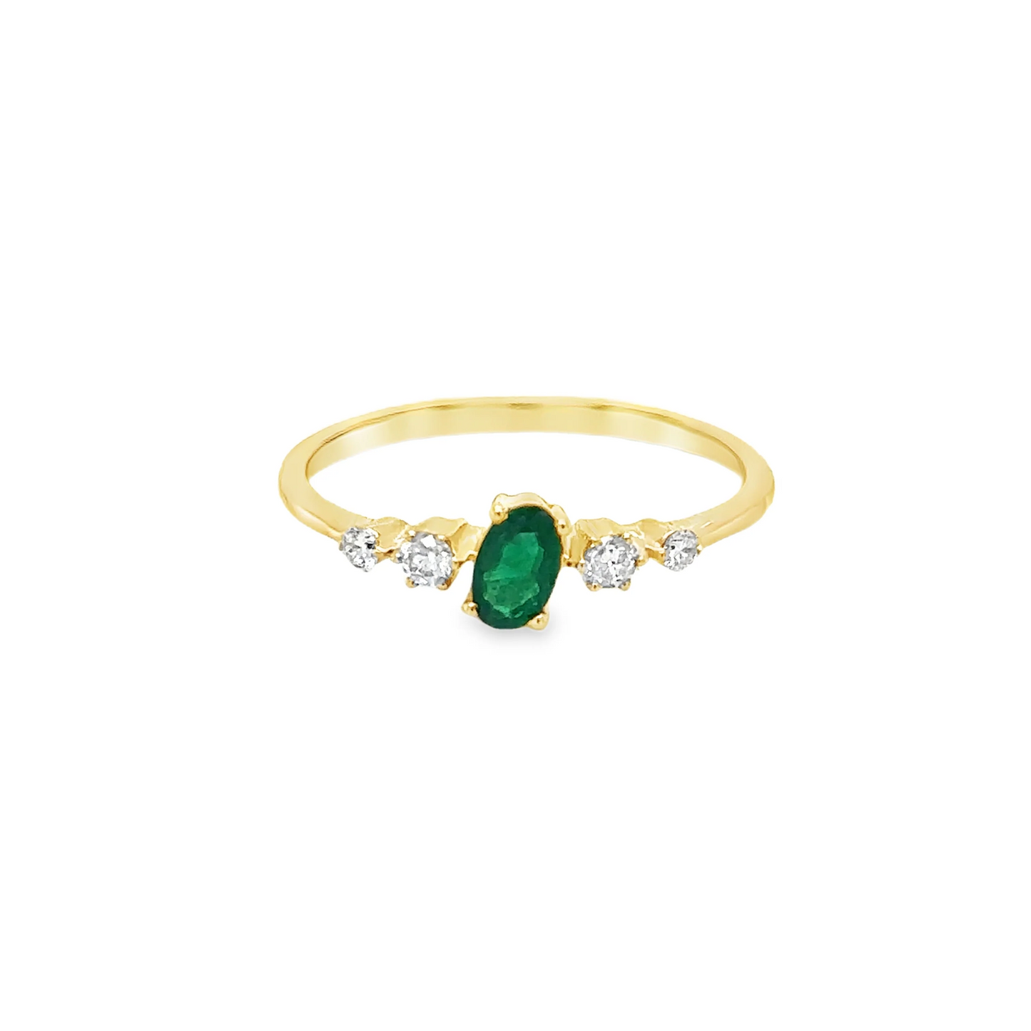 14KT YELLOW GOLD EMERALD AND DIAMOND RING