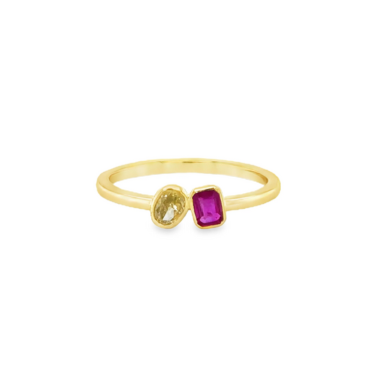 14KT YELLOW GOLD RUBY AND CHAMPAGNE DIAMOND RING