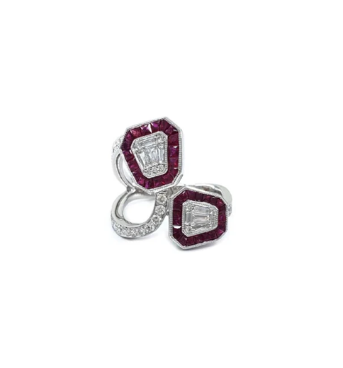 18KT WHITE GOLD RUBY AND DIAMOND RING