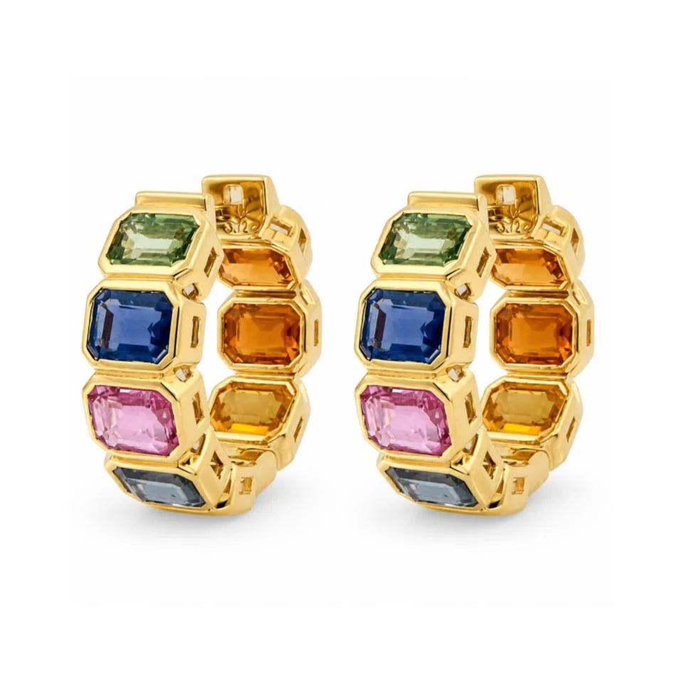 14KT GOLD MULTI SAPPHIRE HOOP EARRING (15 MM)