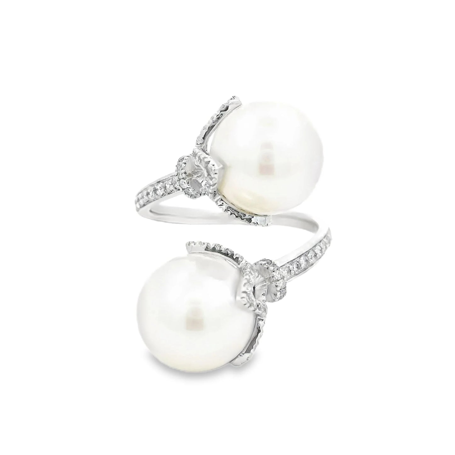 14KT WHITE GOLD FRESH WATER PEARL AND DIAMOND RING