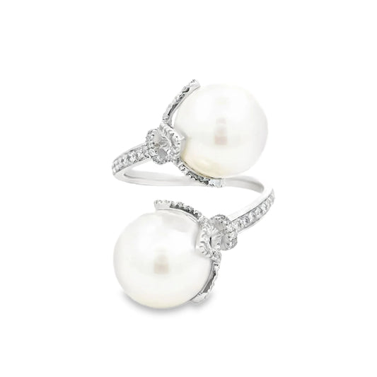 14KT WHITE GOLD FRESH WATER PEARL AND DIAMOND RING