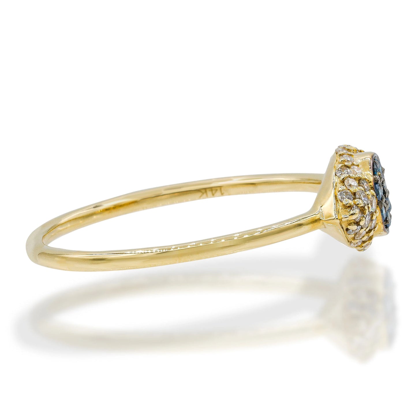 14KT YELLOW GOLD DIAMOND AND SAPPHIRE EVIL EYE RING