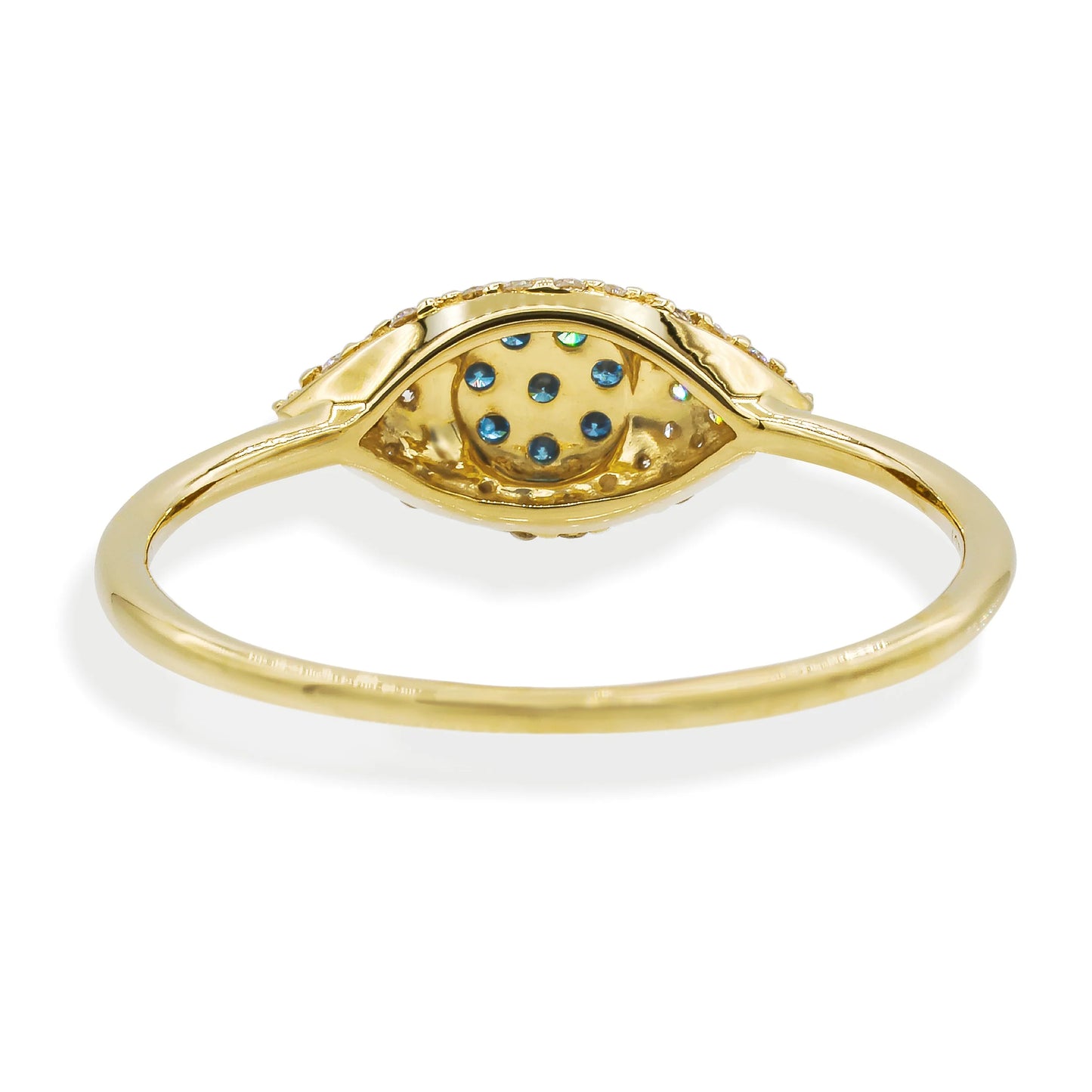14KT YELLOW GOLD DIAMOND AND SAPPHIRE EVIL EYE RING