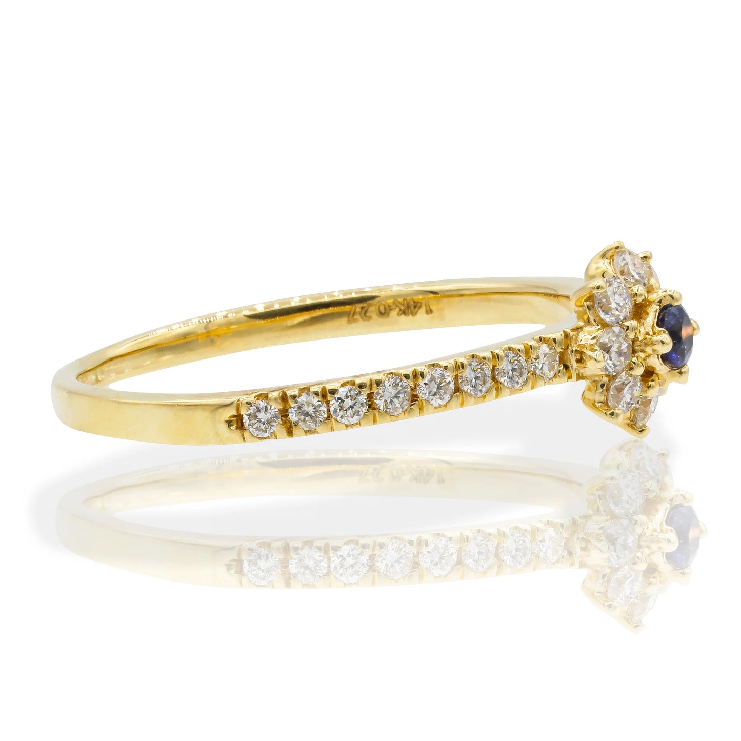 14K YELLOW GOLD DIAMOND AND SAPPHIRE FLOWER RING