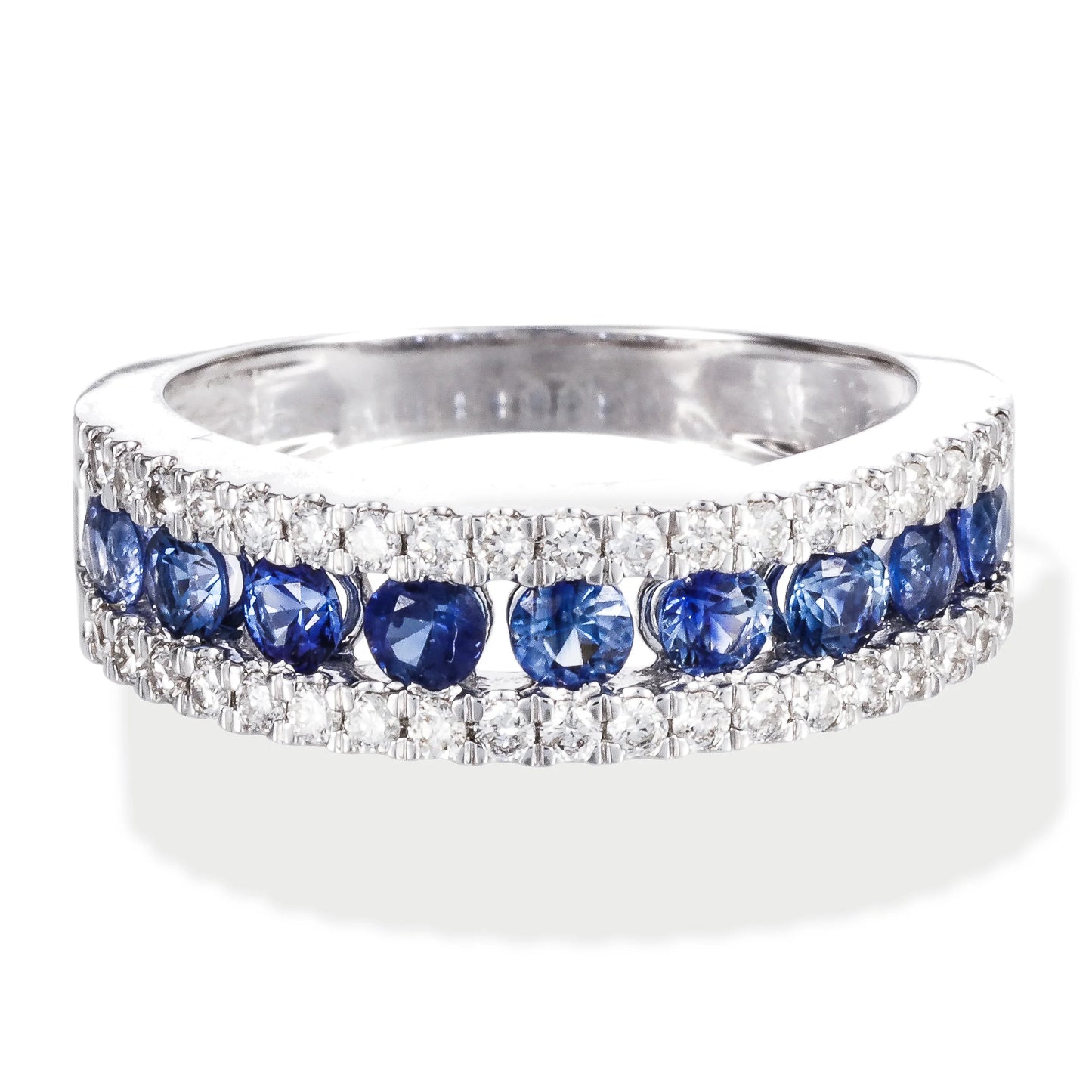 14KT WHITE GOLD DIAMOND AND BLUE SAPPHIRE BAND