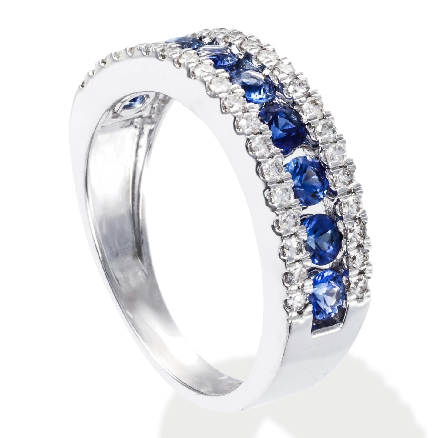 14KT WHITE GOLD DIAMOND AND BLUE SAPPHIRE BAND