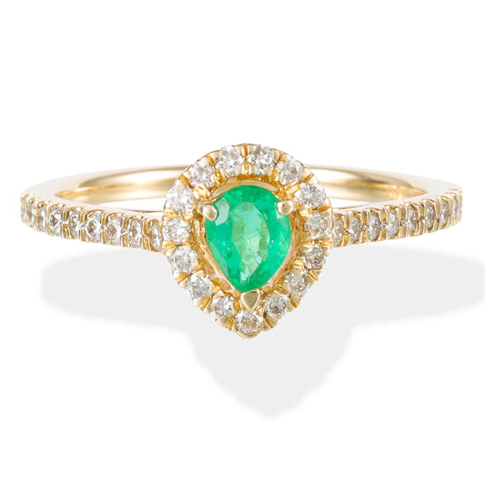 14KT YELLOW GOLD DIAMOND / EMERALD PEAR SHAPE RING