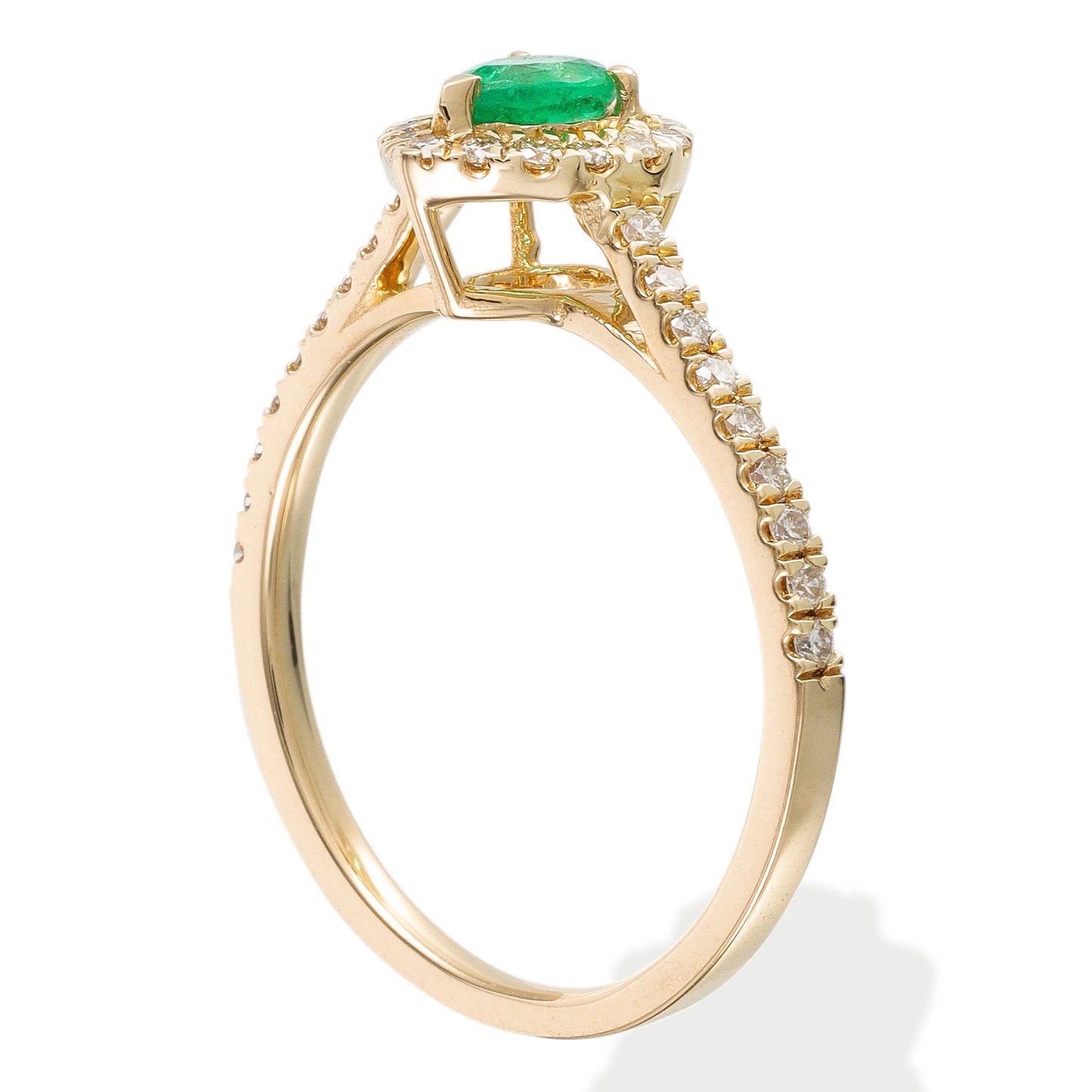 14KT YELLOW GOLD DIAMOND / EMERALD PEAR SHAPE RING