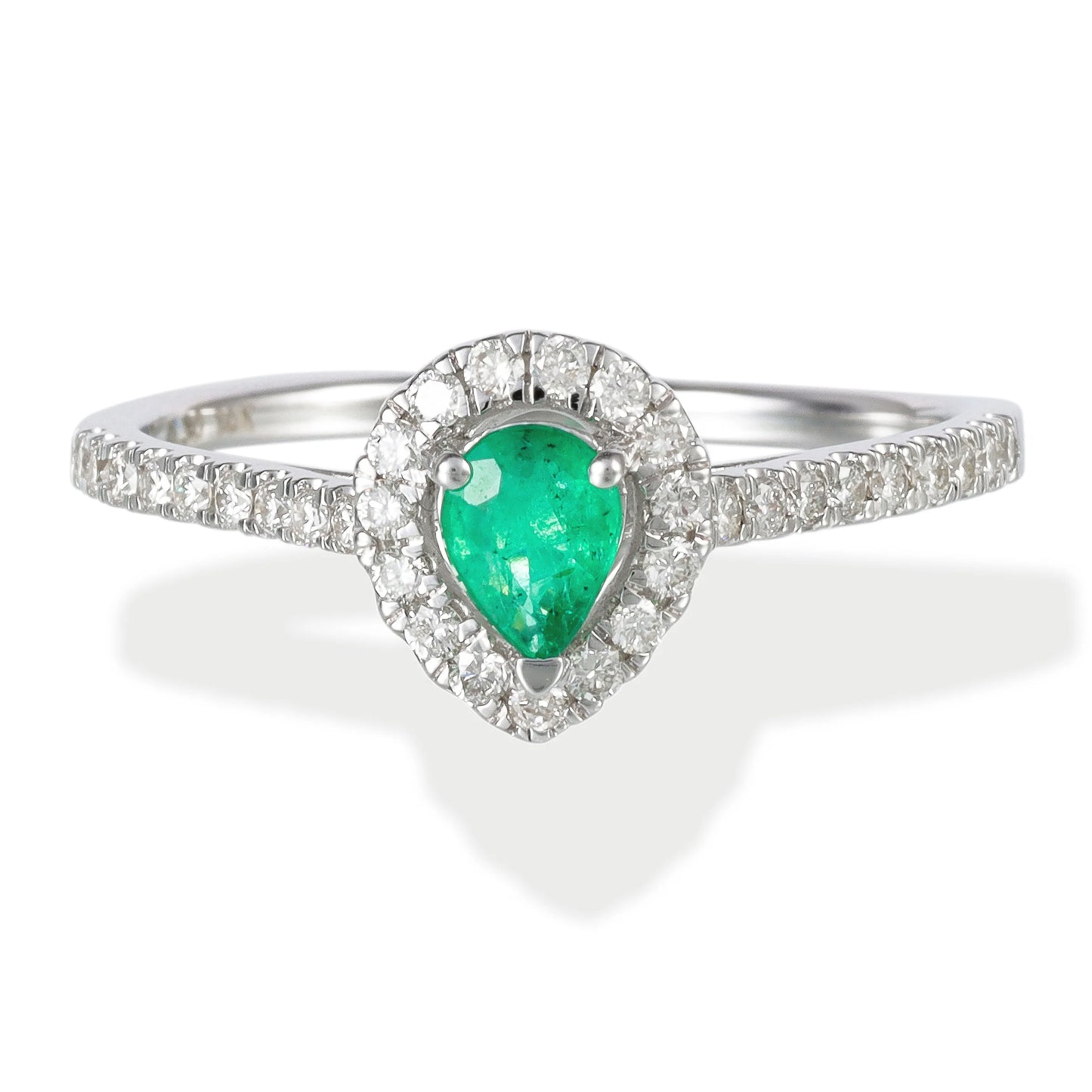 14KT WHITE GOLD DIAMOND /EMERALD PEAR SHAPE RING