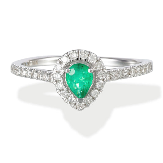 14KT WHITE GOLD DIAMOND /EMERALD PEAR SHAPE RING