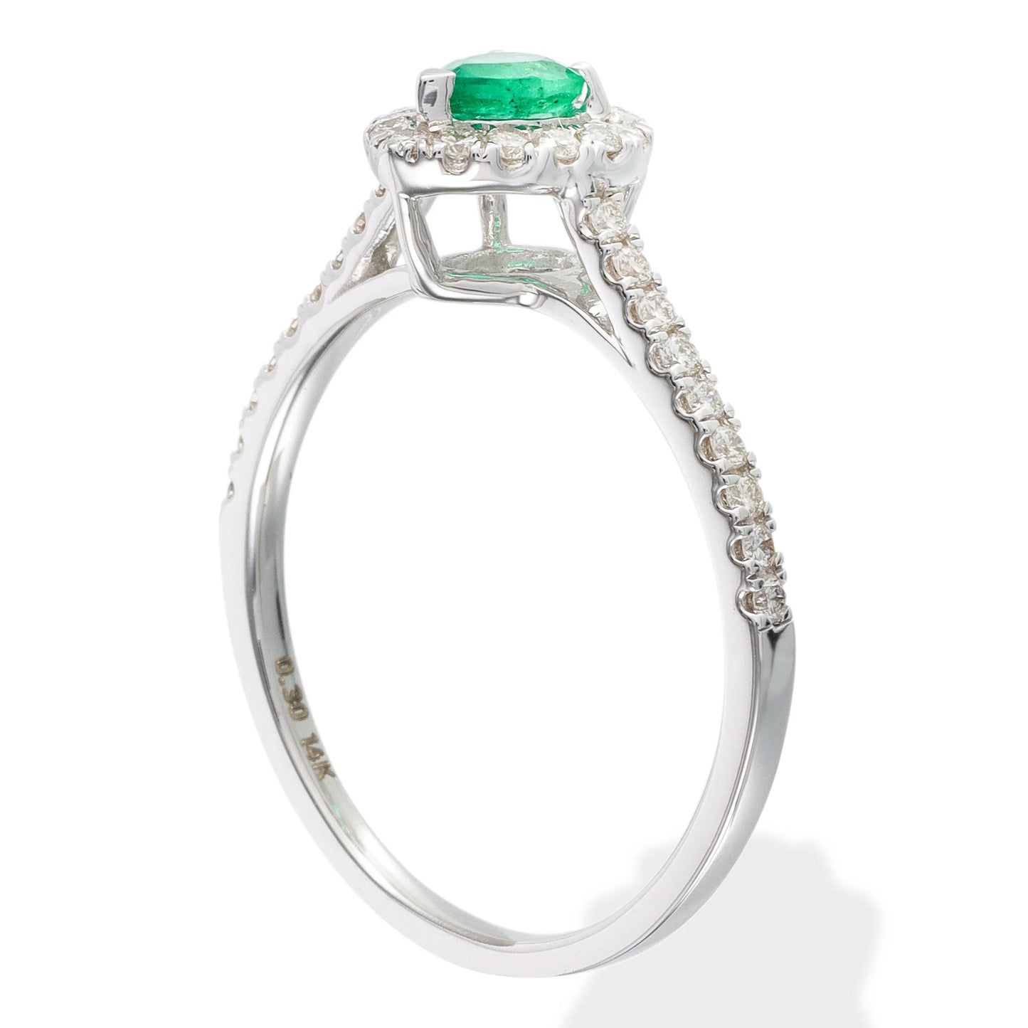 14KT WHITE GOLD DIAMOND /EMERALD PEAR SHAPE RING