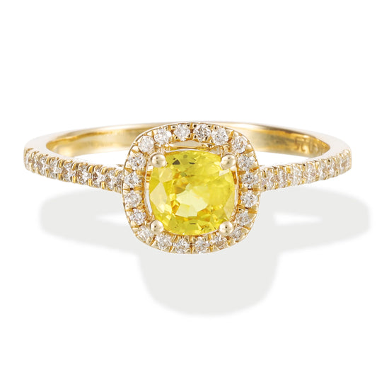14KT YELLOW GOLD DIAMOND & YELLOW SAPPHIRE CUSHION SHAPE RING
