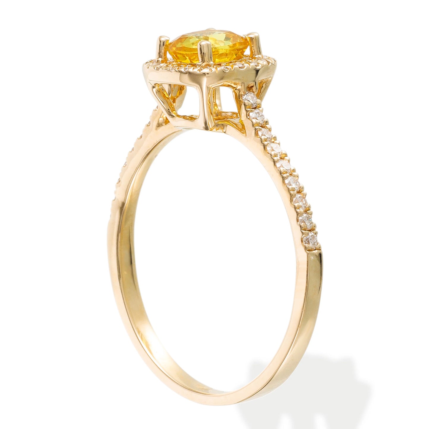 14KT YELLOW GOLD DIAMOND & YELLOW SAPPHIRE CUSHION SHAPE RING