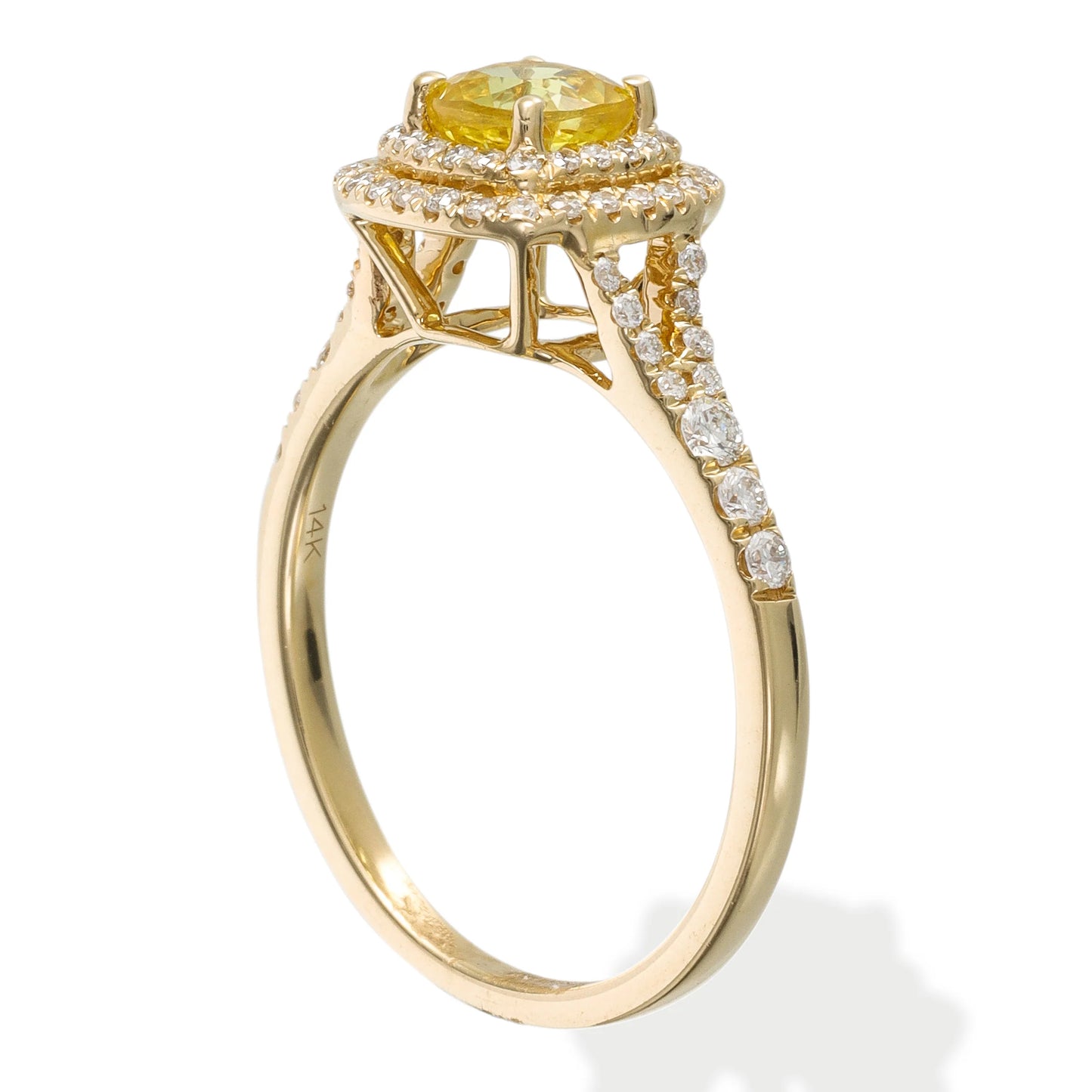 14KT YELLOW GOLD DIAMOND AND YELLOW SAPPHIRE CUSHION SHAPE RING