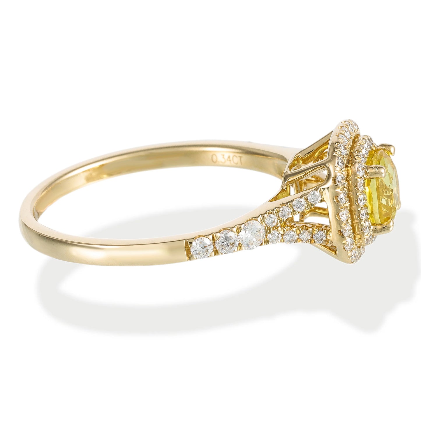 14KT YELLOW GOLD DIAMOND AND YELLOW SAPPHIRE CUSHION SHAPE RING