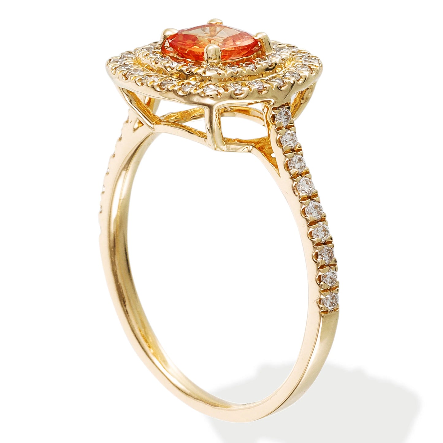 14KT YELLOW GOLD DIAMOND & ORANGE SAPPHIRE CUSHION SHAPE RING