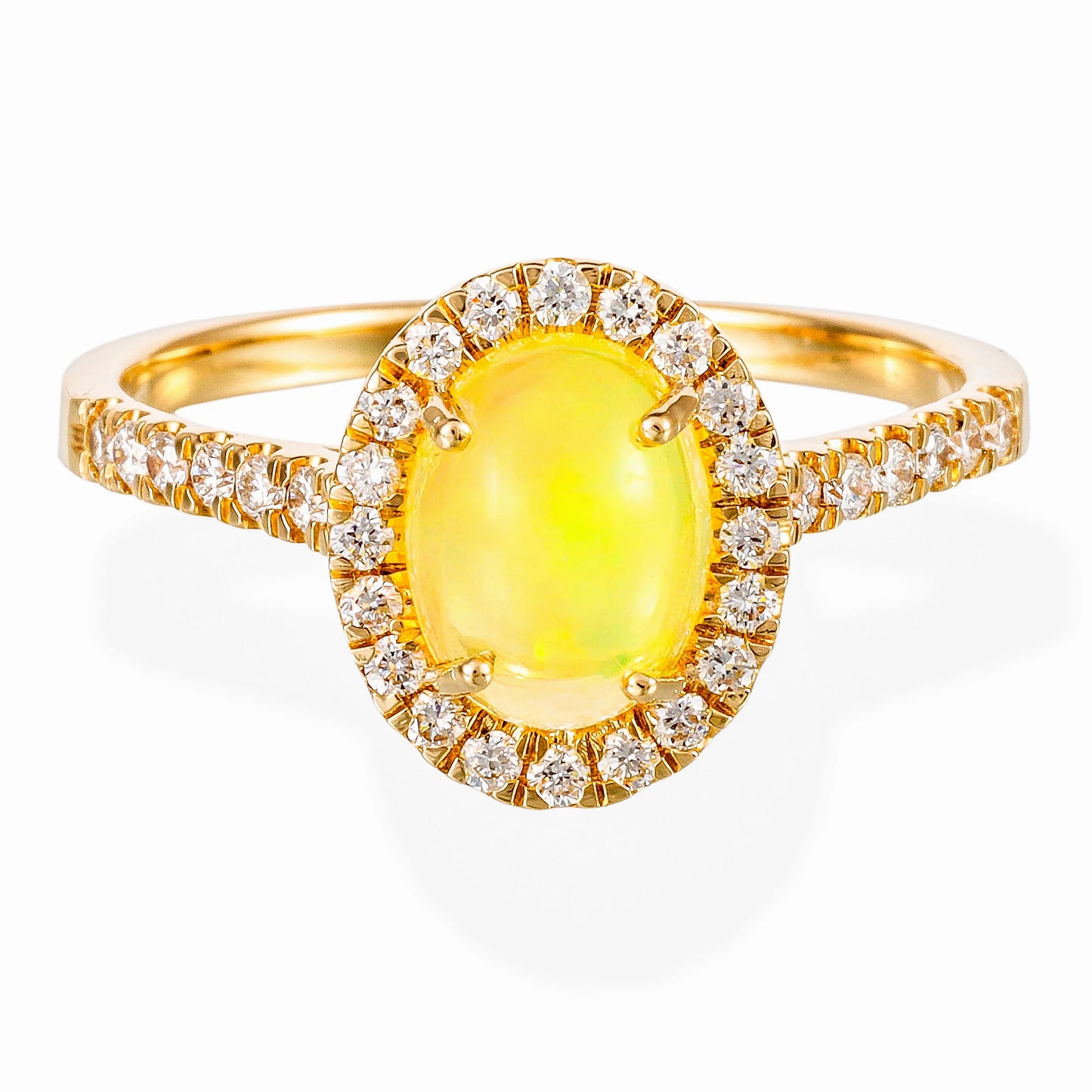 14KT YELLOW GOLD DIAMOND AND OPAL OVAL HALO RING