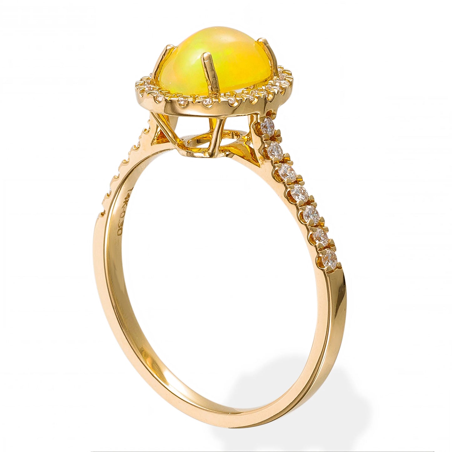 14KT YELLOW GOLD DIAMOND AND OPAL OVAL HALO RING