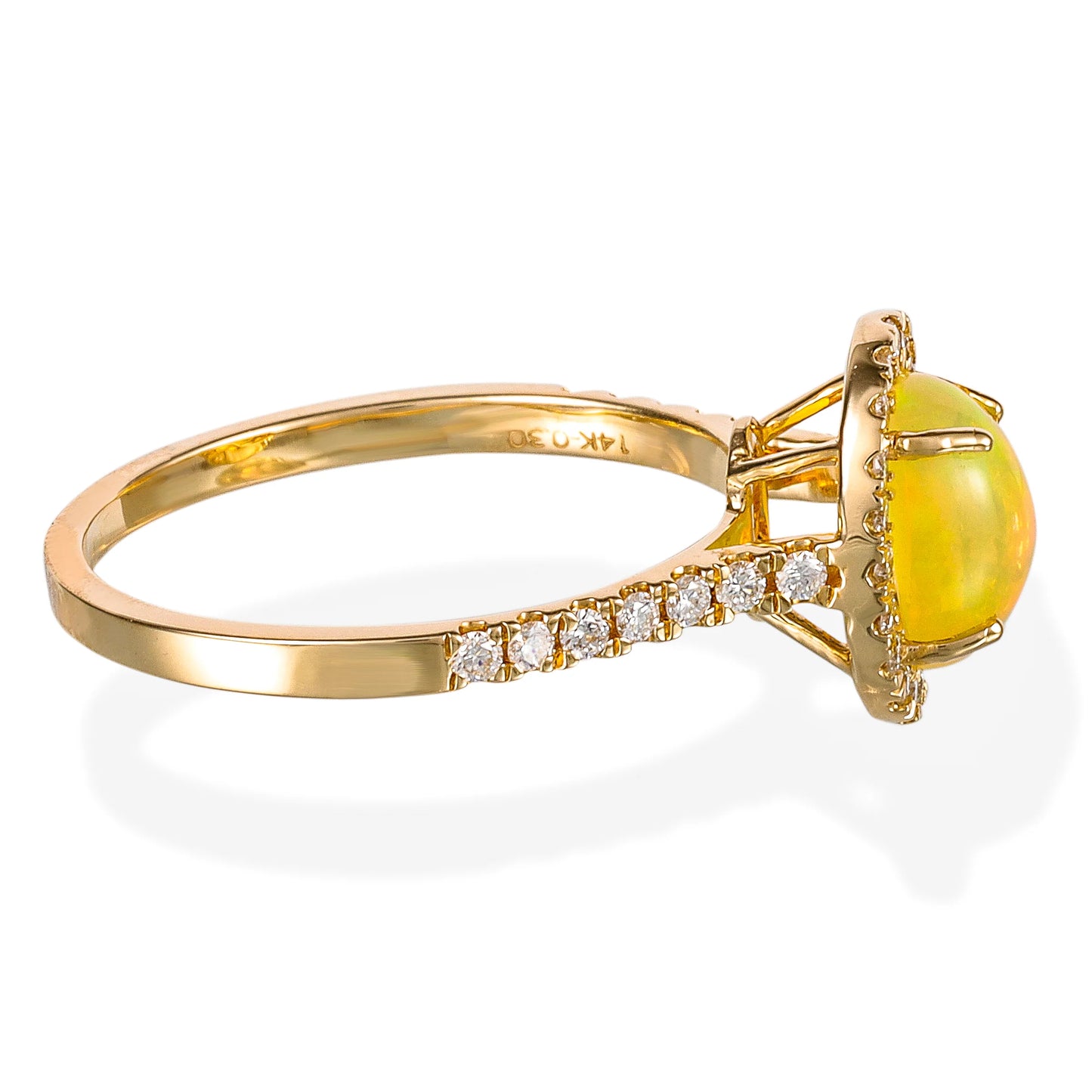 14KT YELLOW GOLD DIAMOND AND OPAL OVAL HALO RING