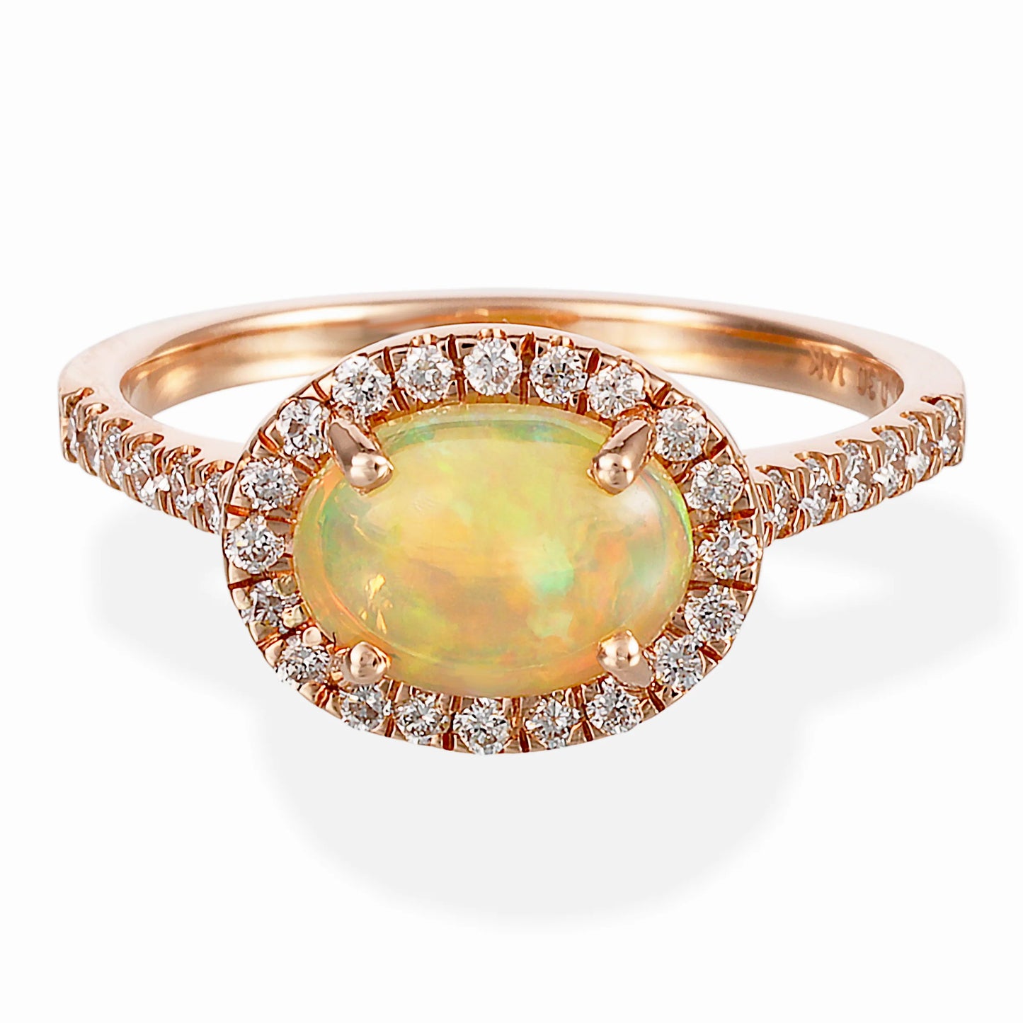 14KT DIAMOND / OPAL OVAL RING