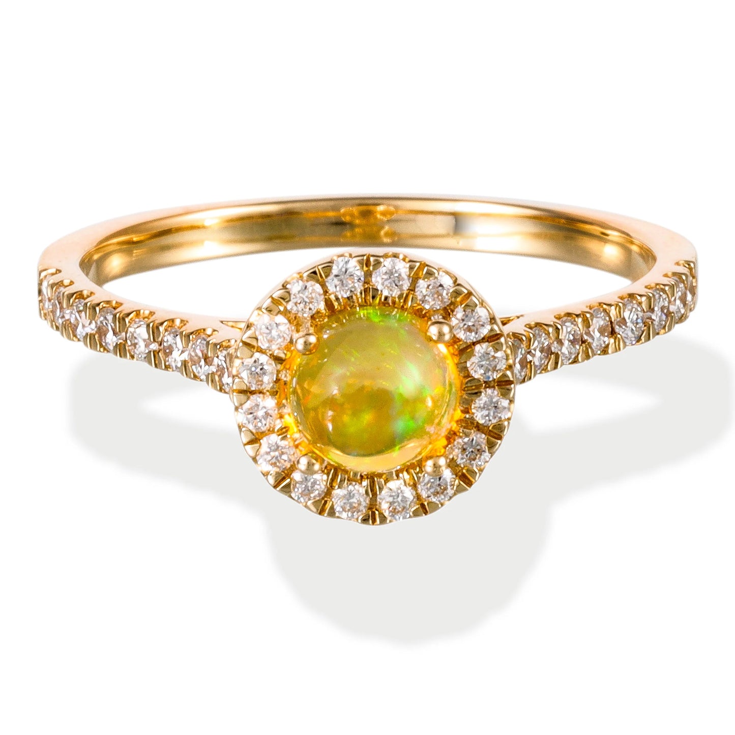 14KT YELLOW GOLD DIAMOND AND OPAL ROUND RING