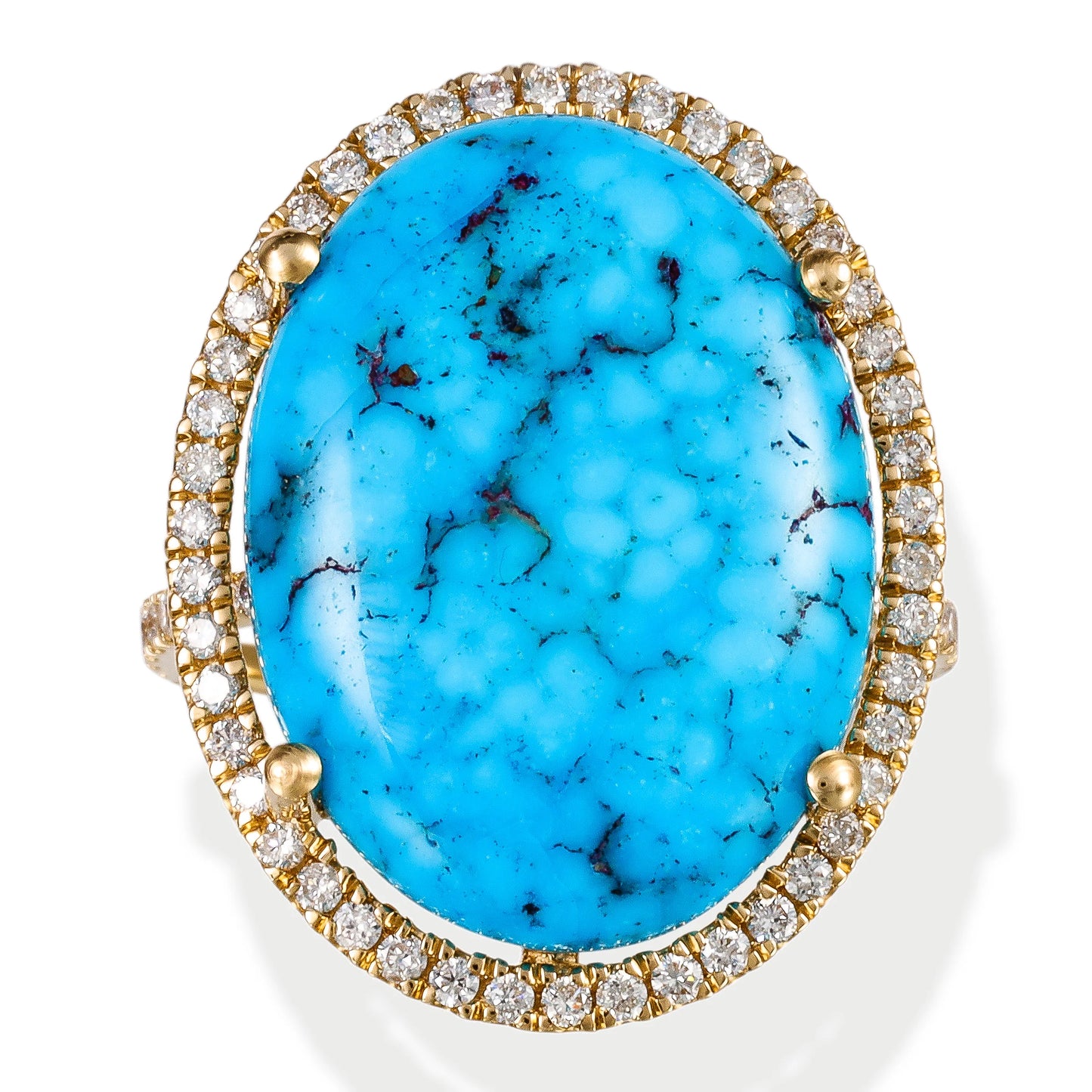 14 KT YELLOW GOLD DIAMOND AND OVAL TURQUOISE RING