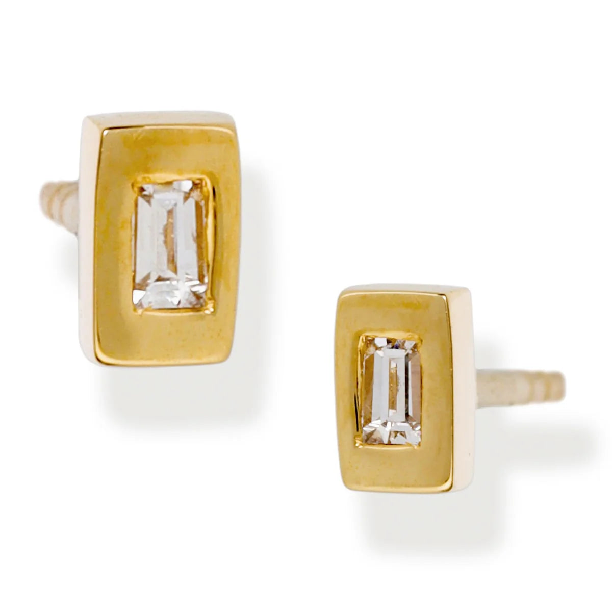 DIAMOND BAGUETTE BEZELED EAR STUDS